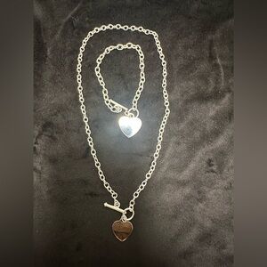 925 Silver Heart Pendant Necklace and Bracelet Set